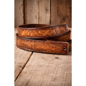 Made In Alaska Leather Belt Sz 40 Carved Wildlife Rustic Western USA Moose Bear